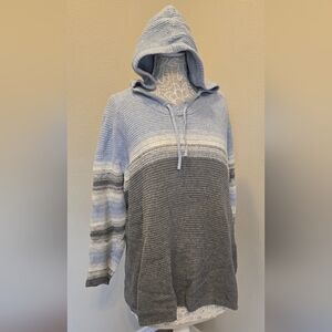 J. Jill Color-Block Blue and Gray Ombre Striped Hooded Sweater Sz 2X